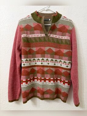 SOL Baby Alpaca Zip-Neck Patterned Knit Sweater - L